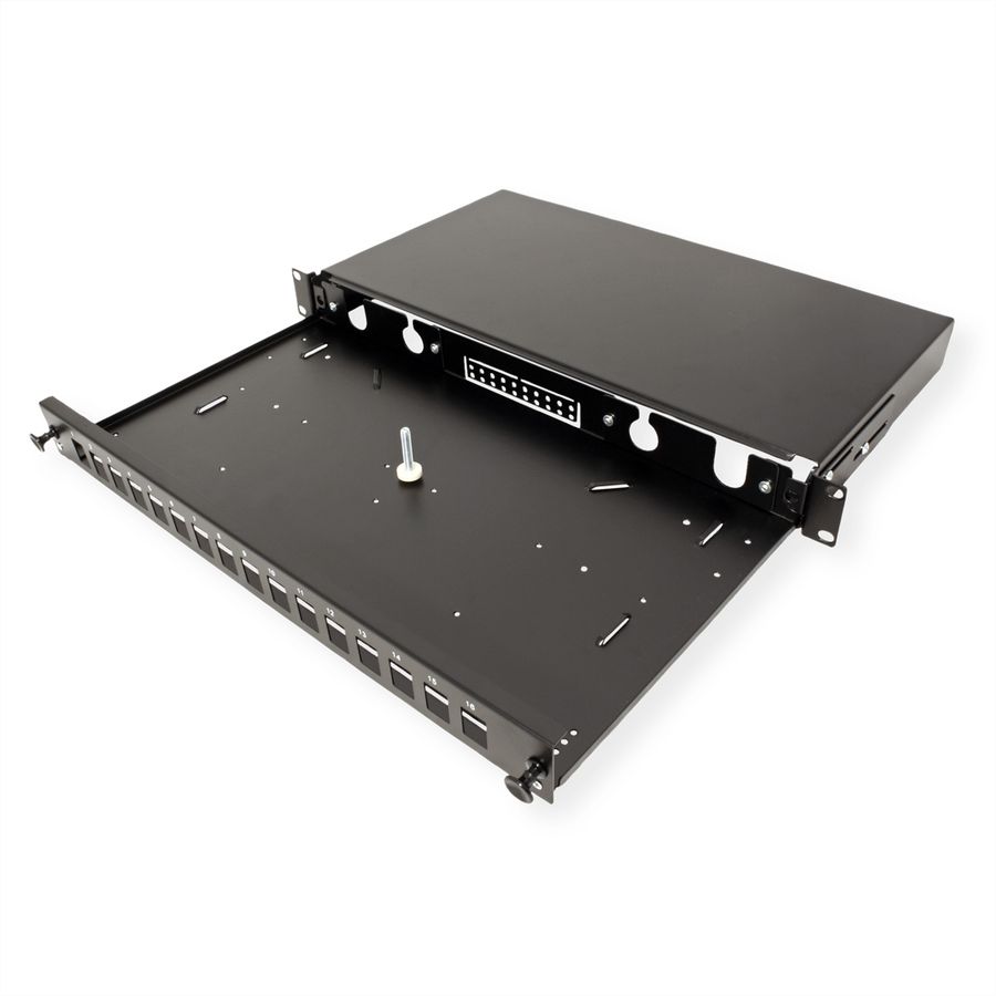 ROLINE 19" 1U Fiber Optic Patch Panel, for 16 Keystones, black