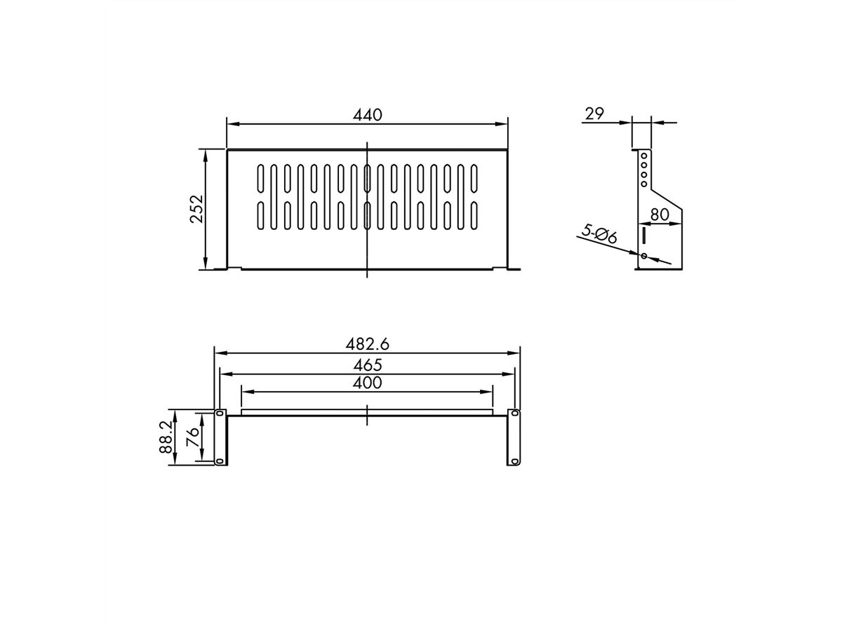 VALUE 19"-Fixed Shelf,  485 x 250mm, max. 10kg, 2U, black