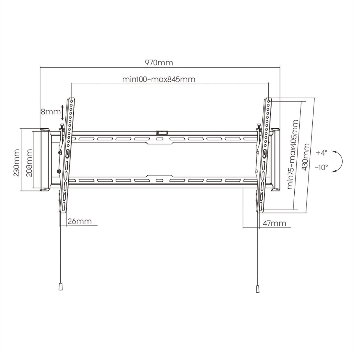 VALUE TV Wall Mount, 47mm Wall Distance, < 75kg, Tiltable, VESA 800x400, <228,6cm (90"), tiltable
