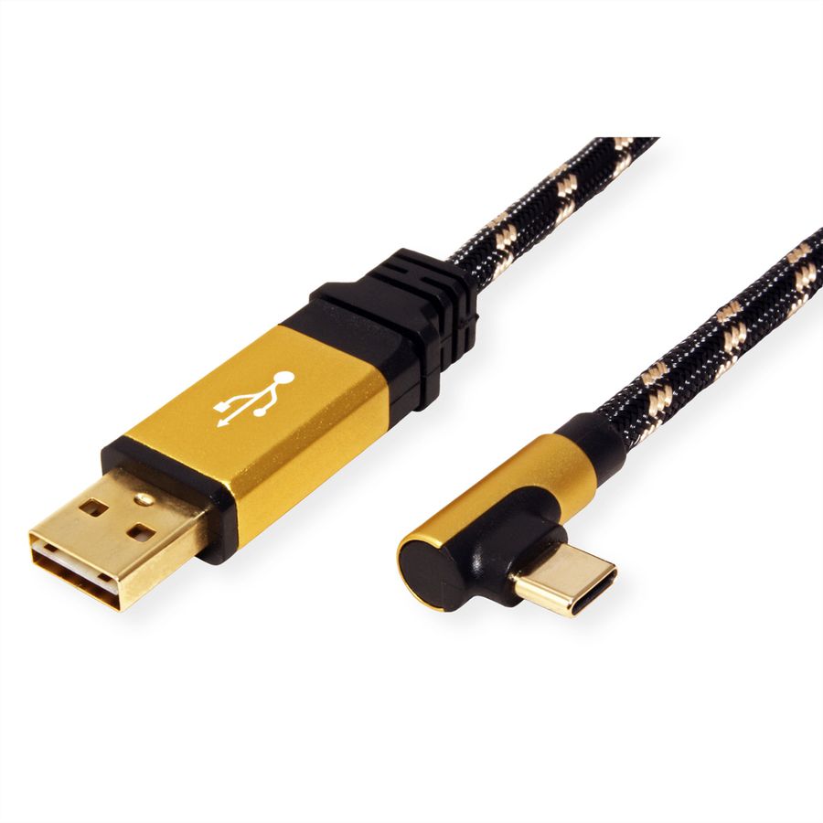 ROLINE GOLD USB 2.0 Cable, reversible USB-A - USB-C 90° angled, M/M, 0.8 m