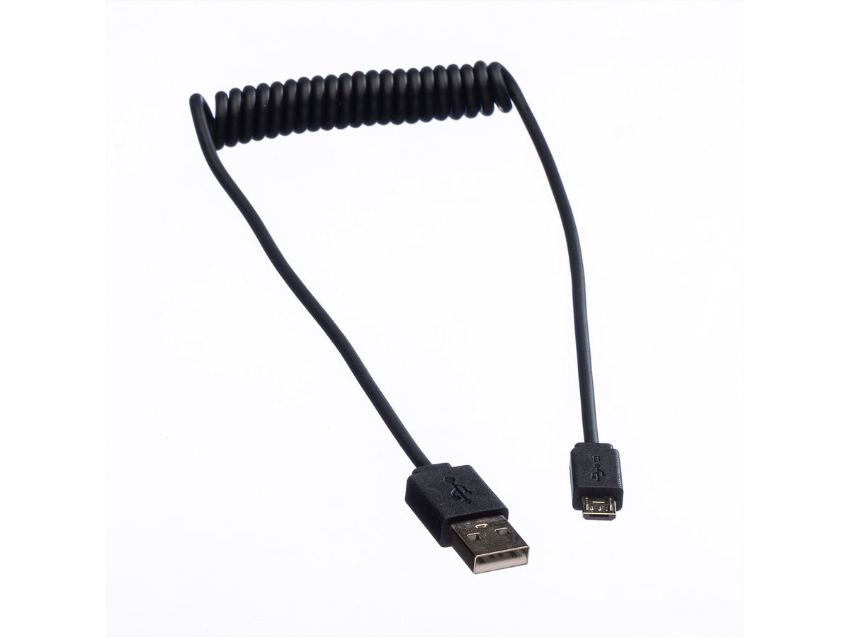 ROLINE USB 2.0 Spiral Cable, A - Micro B, M/M, 1 m
