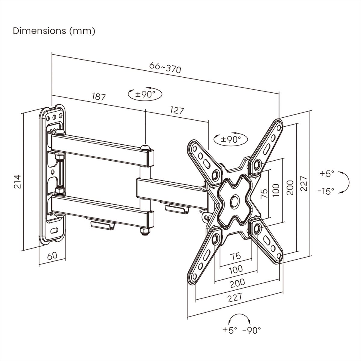 VALUE TV Monitor Arm, Wall Mount, 3 joints, 13–43 inch, max. 20 kg