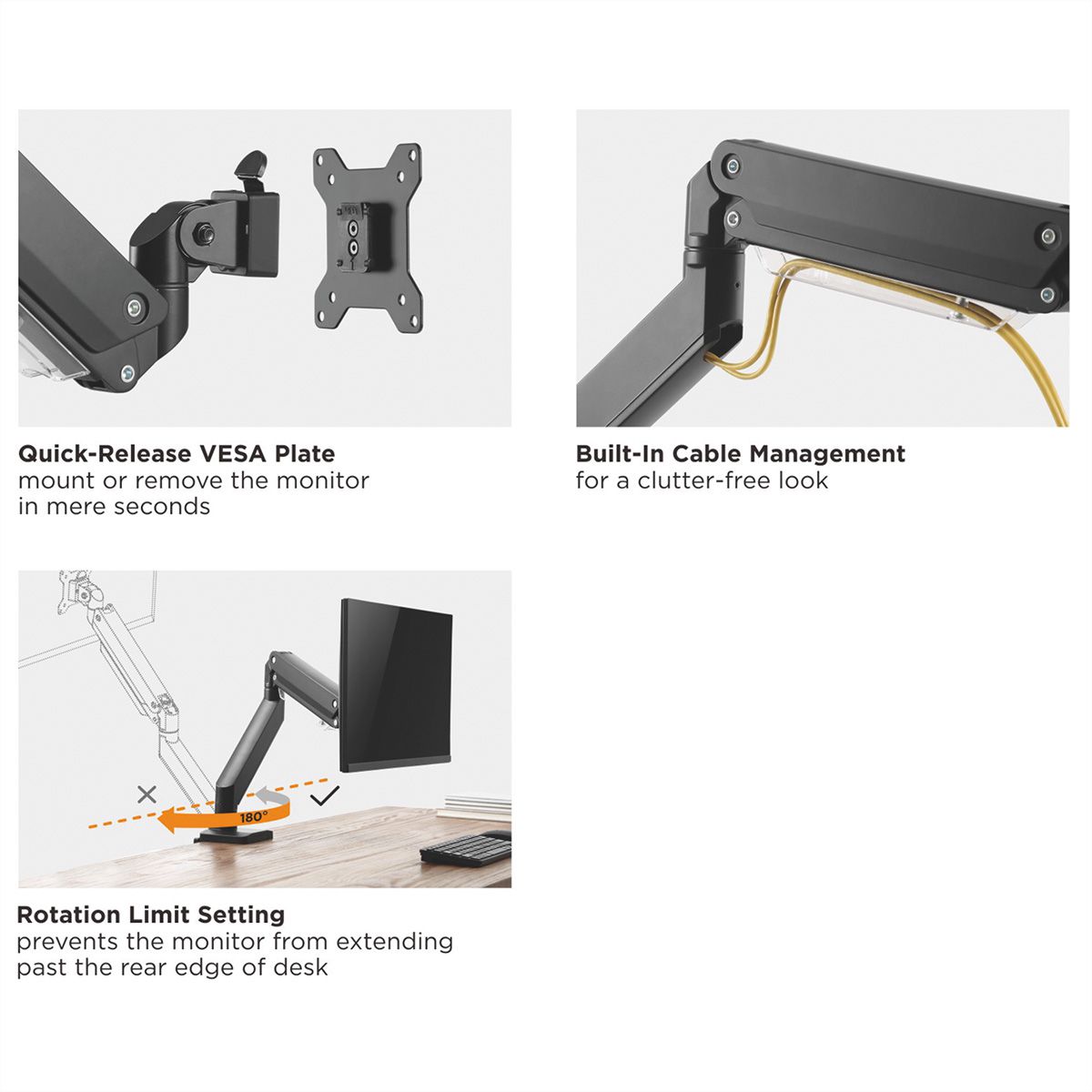 ROLINE LCD Monitor Stand Pneumatic, Desk Clamp, Pivot, max. 18 kg, 5 Joints