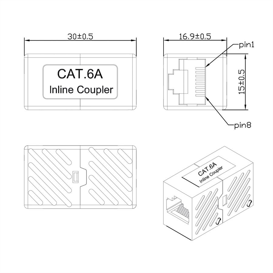ROLINE RJ-45 Mini Inline Coupler, Cat.6A (Class EA), unshielded, white