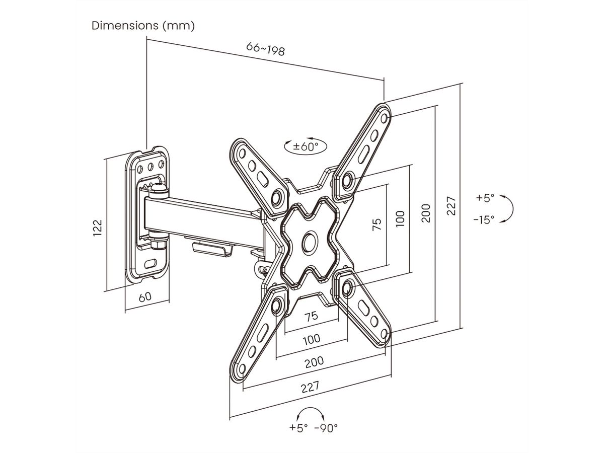 VALUE TV Monitor Arm, Wall Mount, < 109cm, < 20kg, 2 joints
