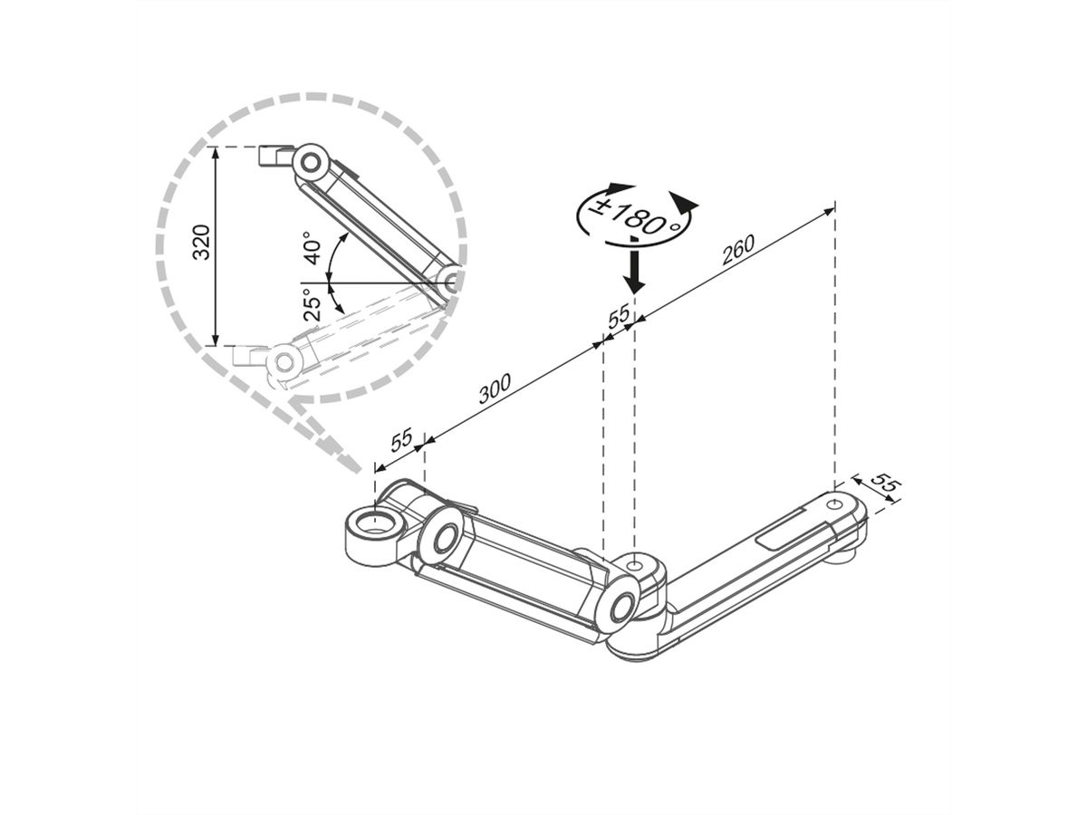 ROLINE Modular System Highgas Arm, 2Joint