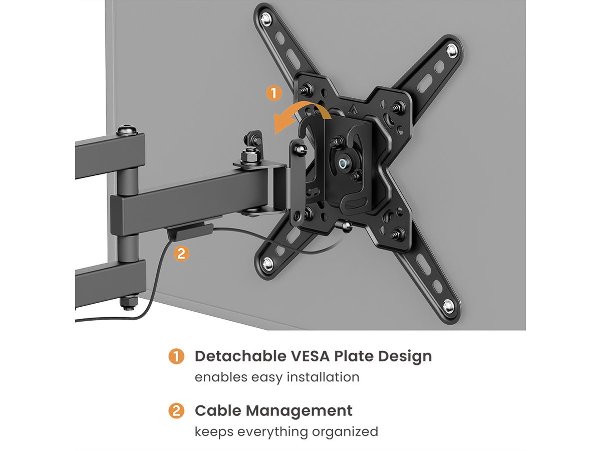 VALUE TV Monitor Arm, Wall Mount, < 109cm, < 20kg, 3 joints