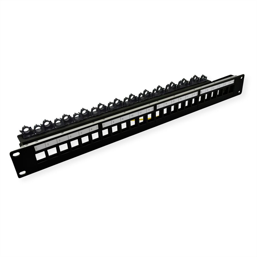 ROLINE Keystone 19'' Module Frame, empty, 24 ports, shielded, clip fixing, black