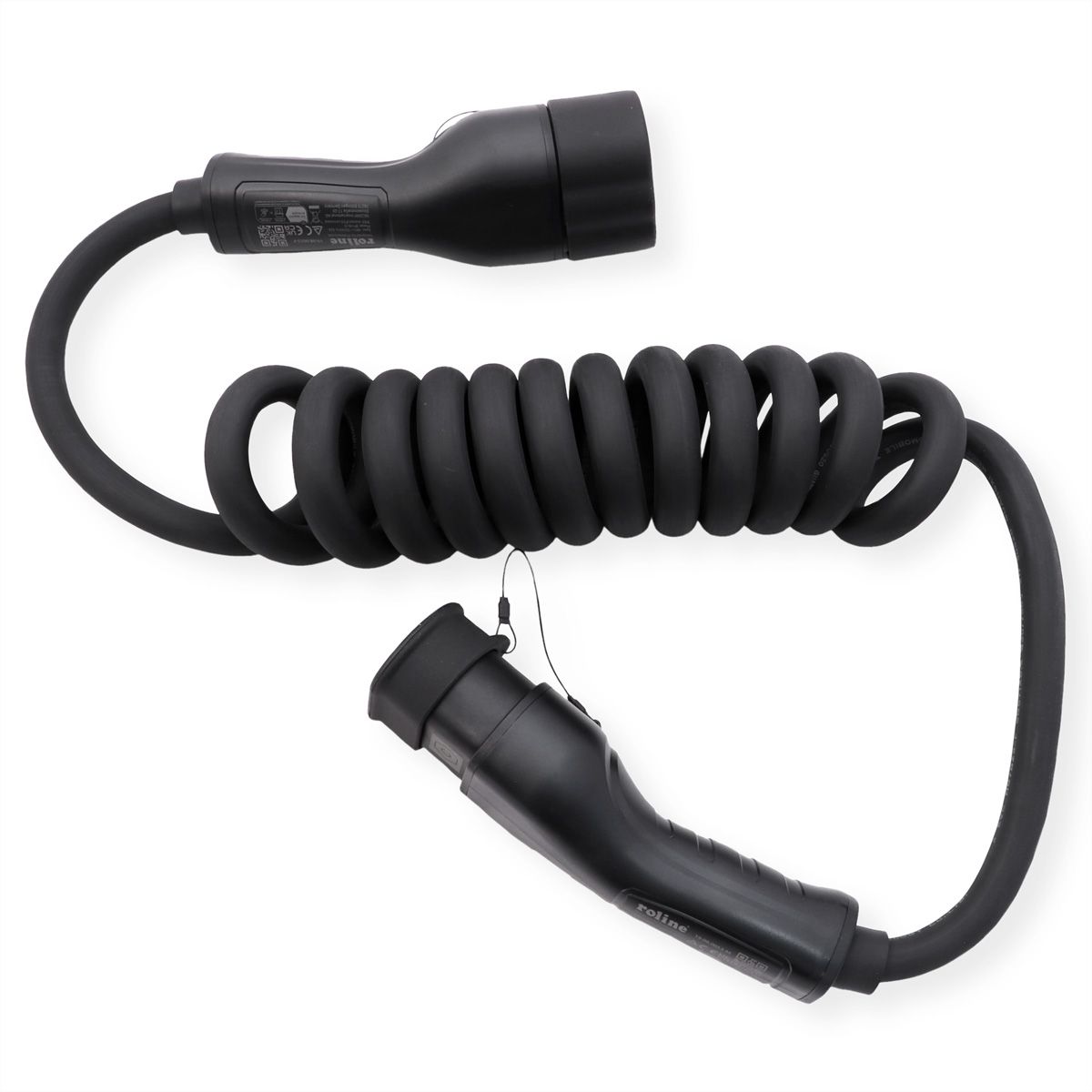 ROLINE EV Charging Cable Assembly Type2, 3-Phase, 480VAC (3P+N+E), 32 A, 22 kW, spiral (max. 1.8m)