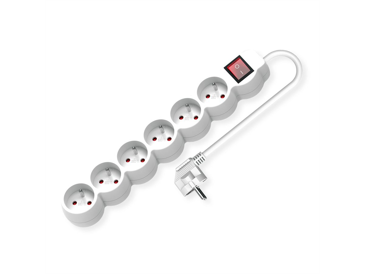 VALUE French Power Strip, 6-way, with illuminated Switch, white, 1.5 m
