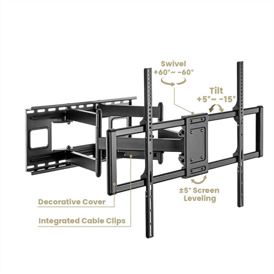 VALUE Solid Articulating Wall Mount TV Holder, 60–120 inch, max. 120 kg