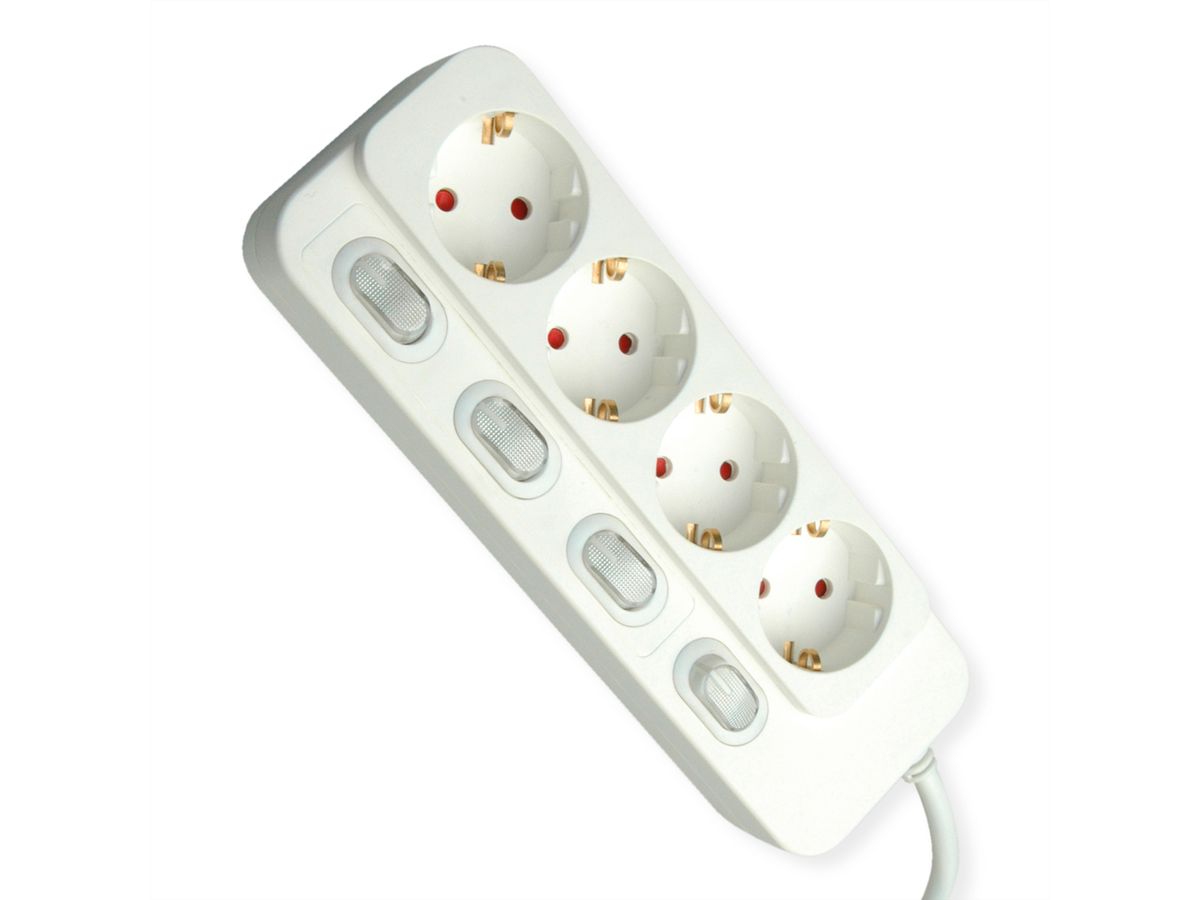 VALUE Power Strip, 4-way, with individual switches, white, 1.5 m