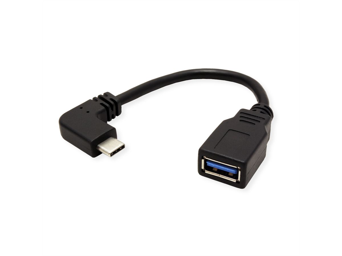 ROLINE USB Type C 90° angled - A, M/F, OTG, black, 0.15 m