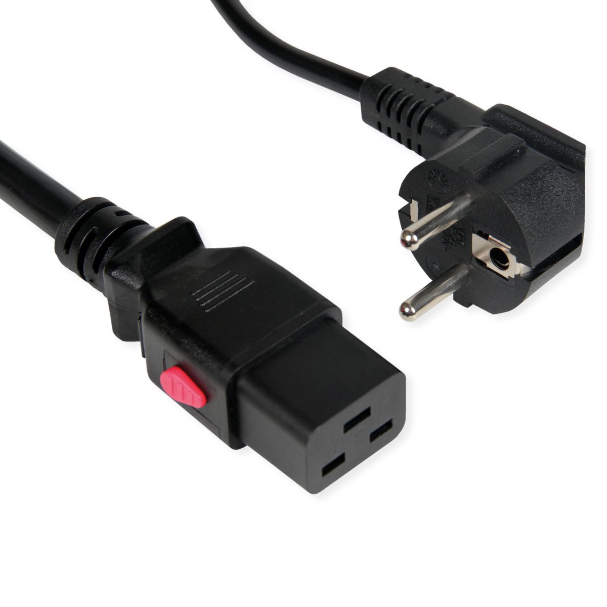 ROLINE Power Cord 3P German Connector CEE 7/7, IEC320 - C19 16A, Lockable, black, 0.8 m