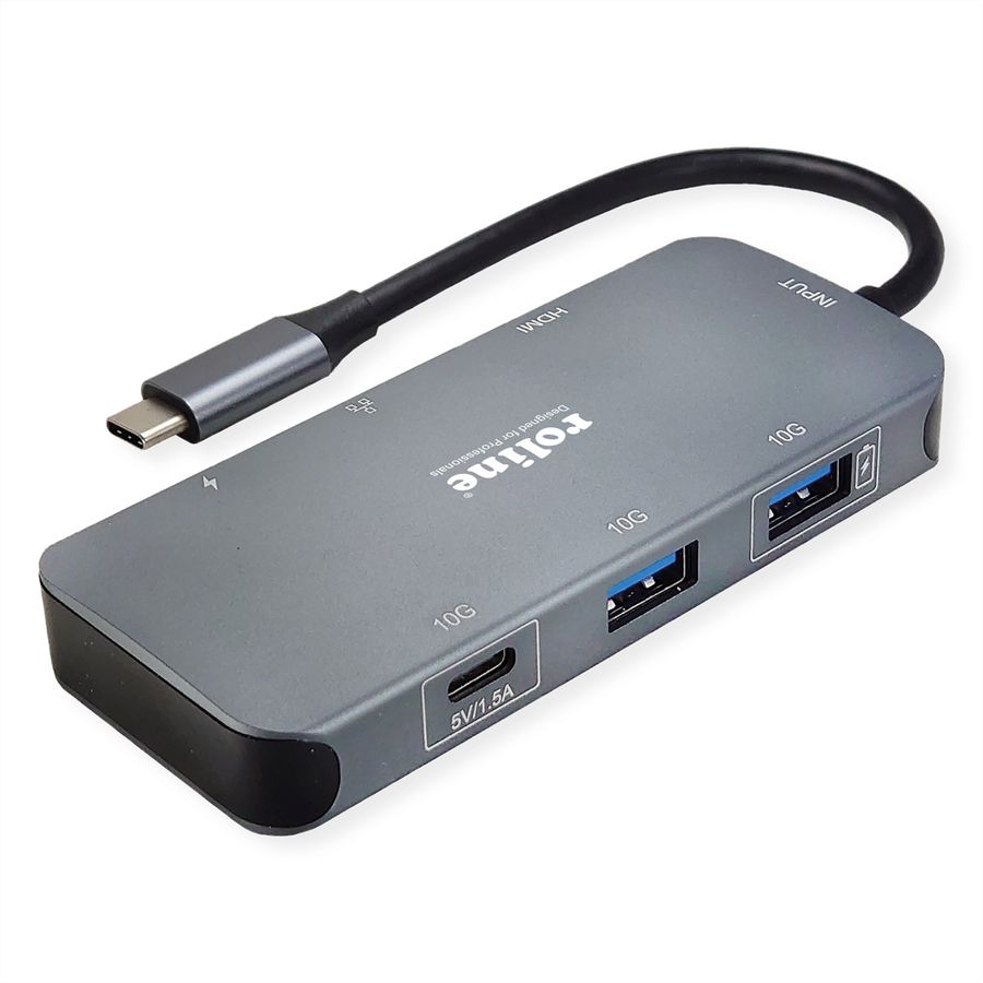ROLINE USB-C Multiport Docking Station, 4K HDMI, 2x USB 3.2 Gen 2, 1x USB Type C PD (Power Delivery), 1x Gigabit Ethernet