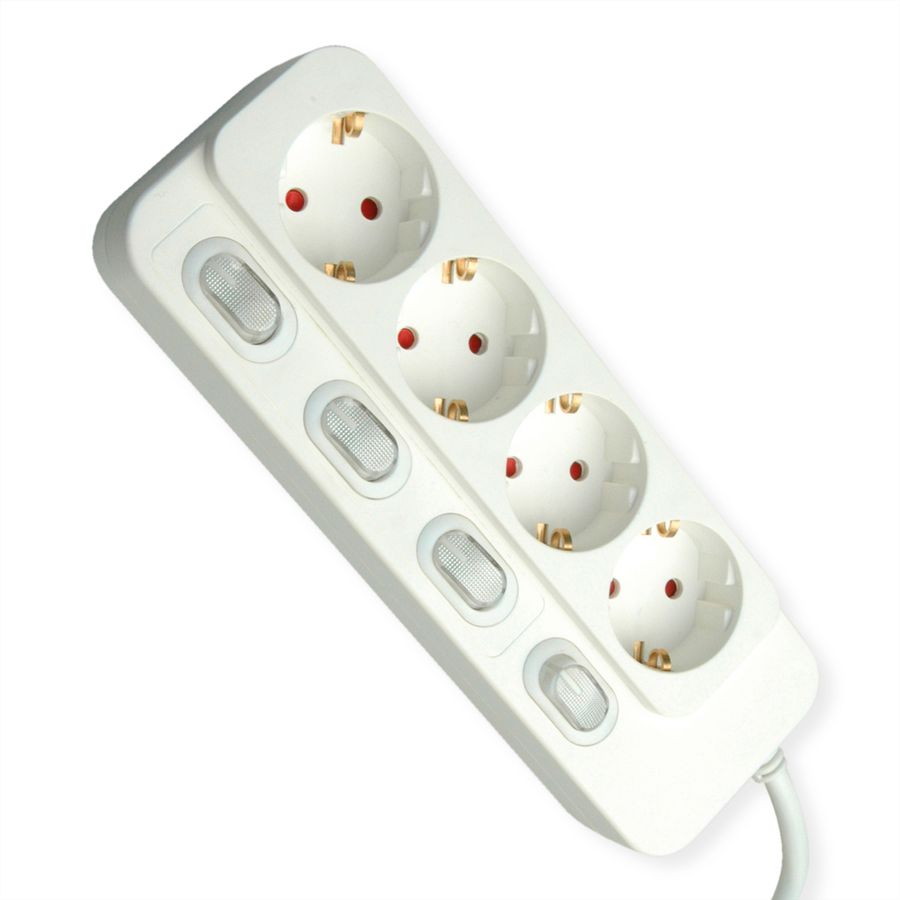 VALUE Power Strip, 4-way, with individual switches, white, 1.5 m