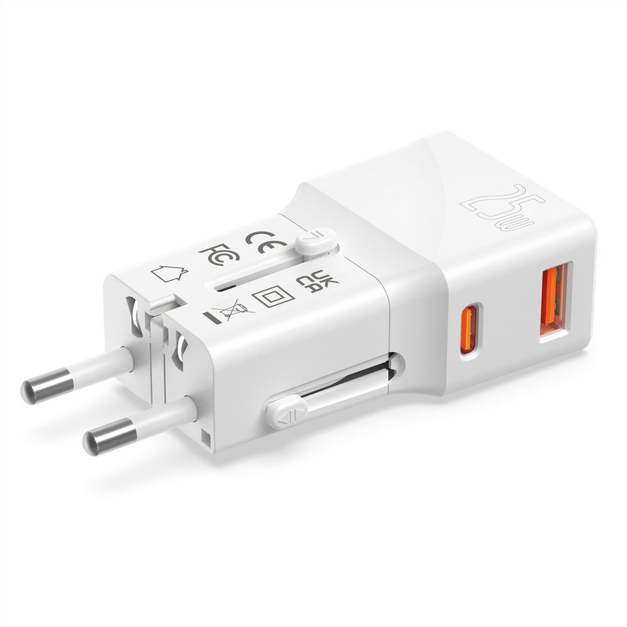 VALUE POCKET Travel Charger, EU/UK/US, 2x Ports (A+C), 25W