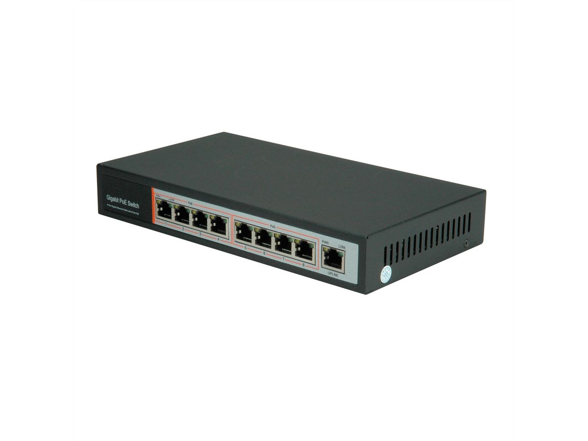 VALUE PoE Switch, Gigabit Ethernet, 8 Ports