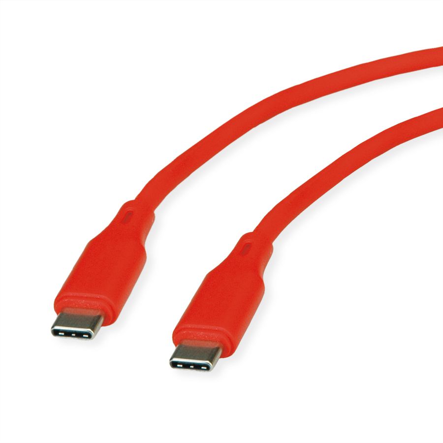 ROLINE USB 2.0 Cable, C–C, M/M, 60W, silicone, red, 1 m