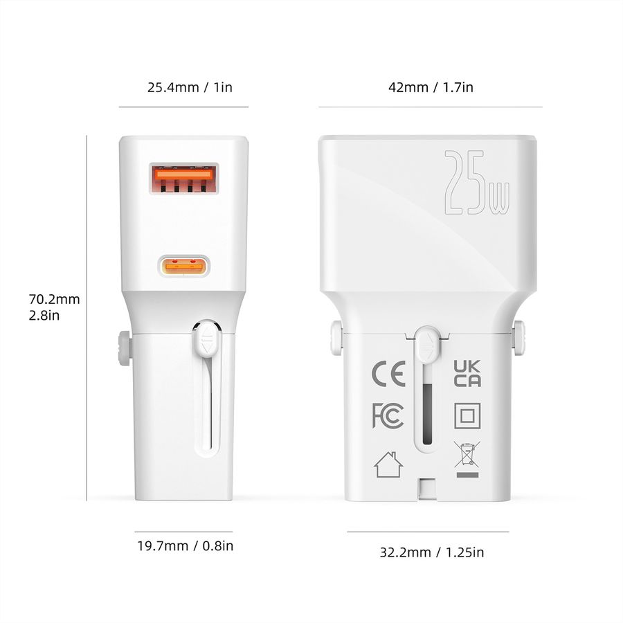 VALUE POCKET Travel Charger, EU/UK/US, 2x Ports (A+C), 25W