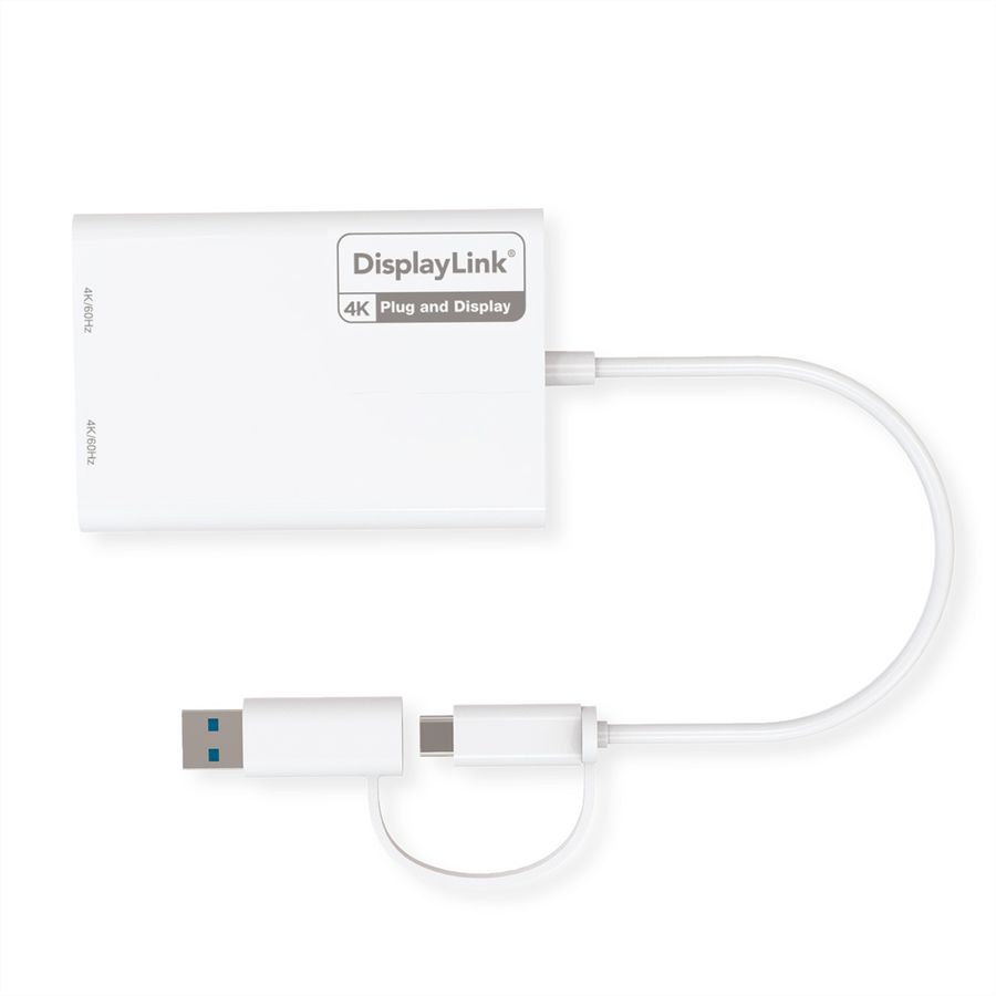 ROLINE USB Type A/C Adapter, 2x HDMI, with DisplayLink, 4K60