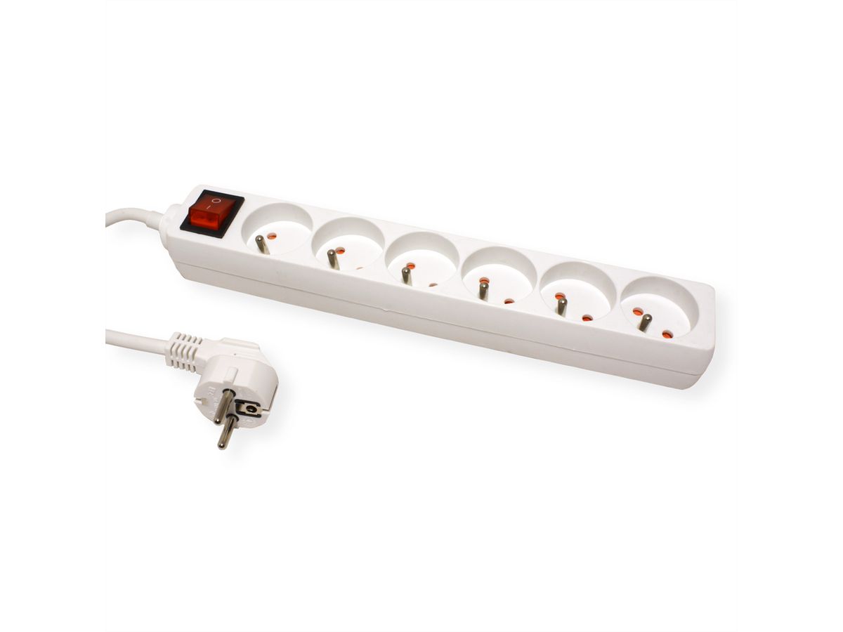 VALUE Power Strip, 6-way UTE, with Switch, white, 1.5 m