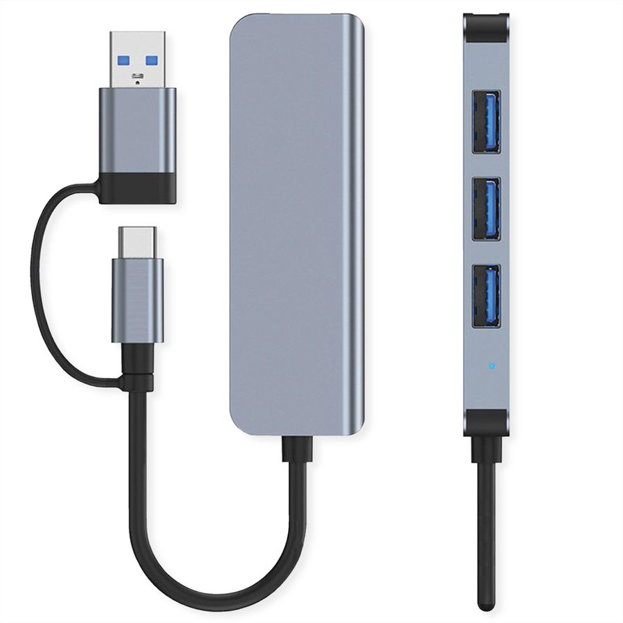 VALUE USB Hub, 4x USB-A Ports (3x USB 2.0 + 1x USB 3.2 Gen1), Type A+C host connection cable