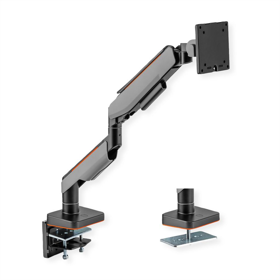 ROLINE Single LCD Monitor Stand, Gas Spring, Desk Clamp, 5 Joints, 17–49 inch, max. 20 kg