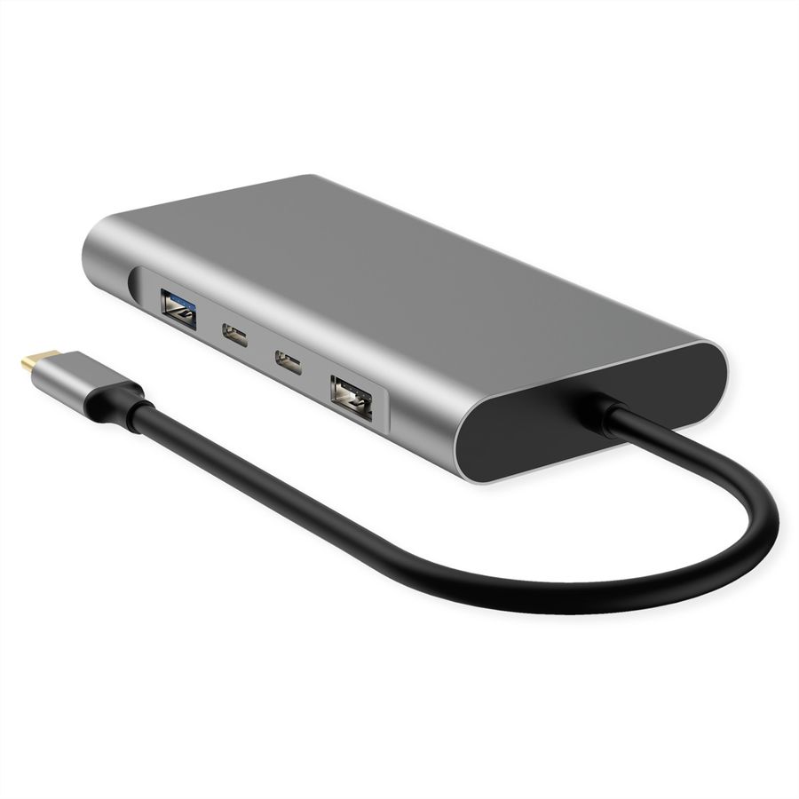 VALUE Dockingstation Type C, 2x 4k HDMI, DP, VGA, Gigabit Ethernet, 2x USB-C, 2x USB-A, PD