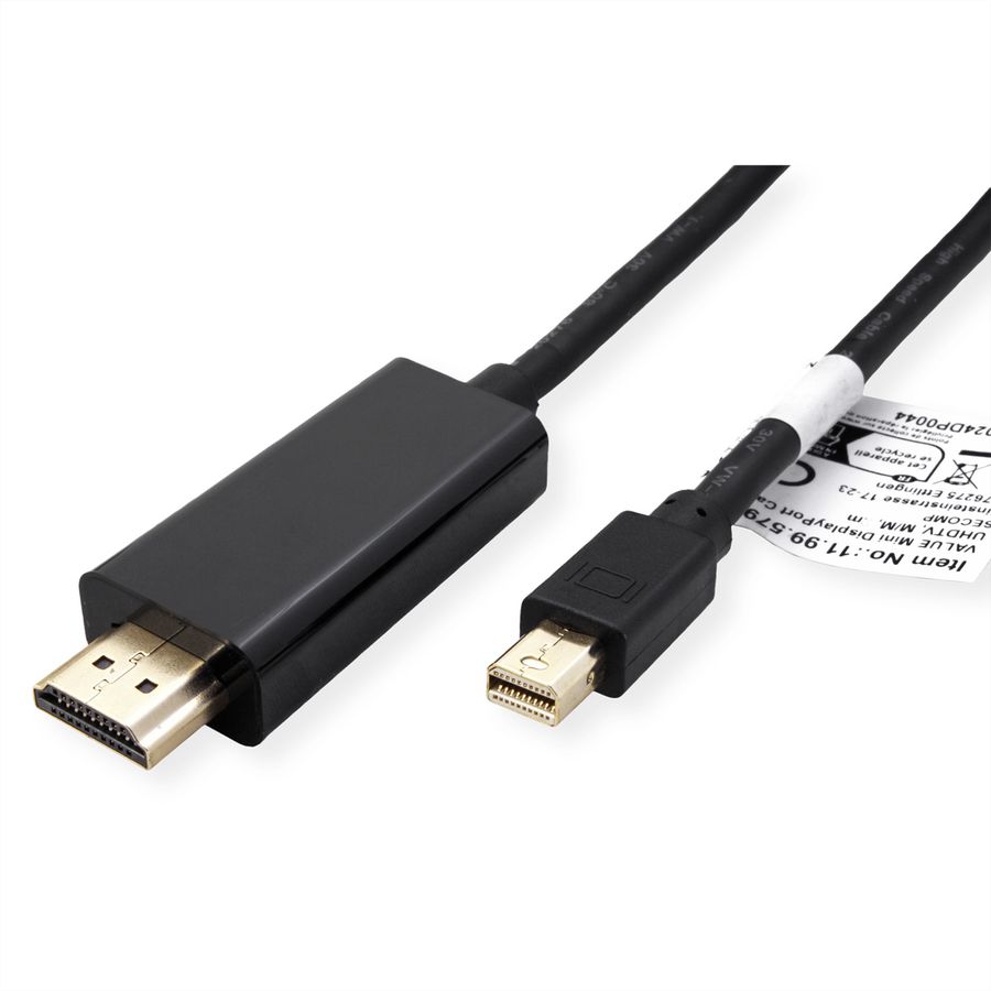 VALUE Mini DisplayPort Cable, Mini DP-UHDTV, M/M, black, 1 m
