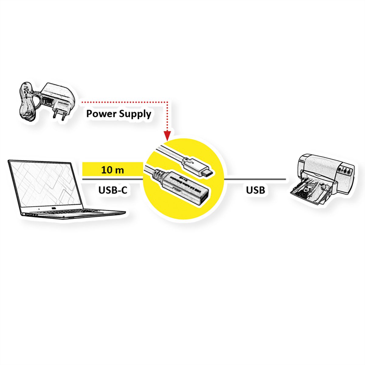 ROLINE USB 3.2 Gen 1 Active Repeater Cable, black, 10 m