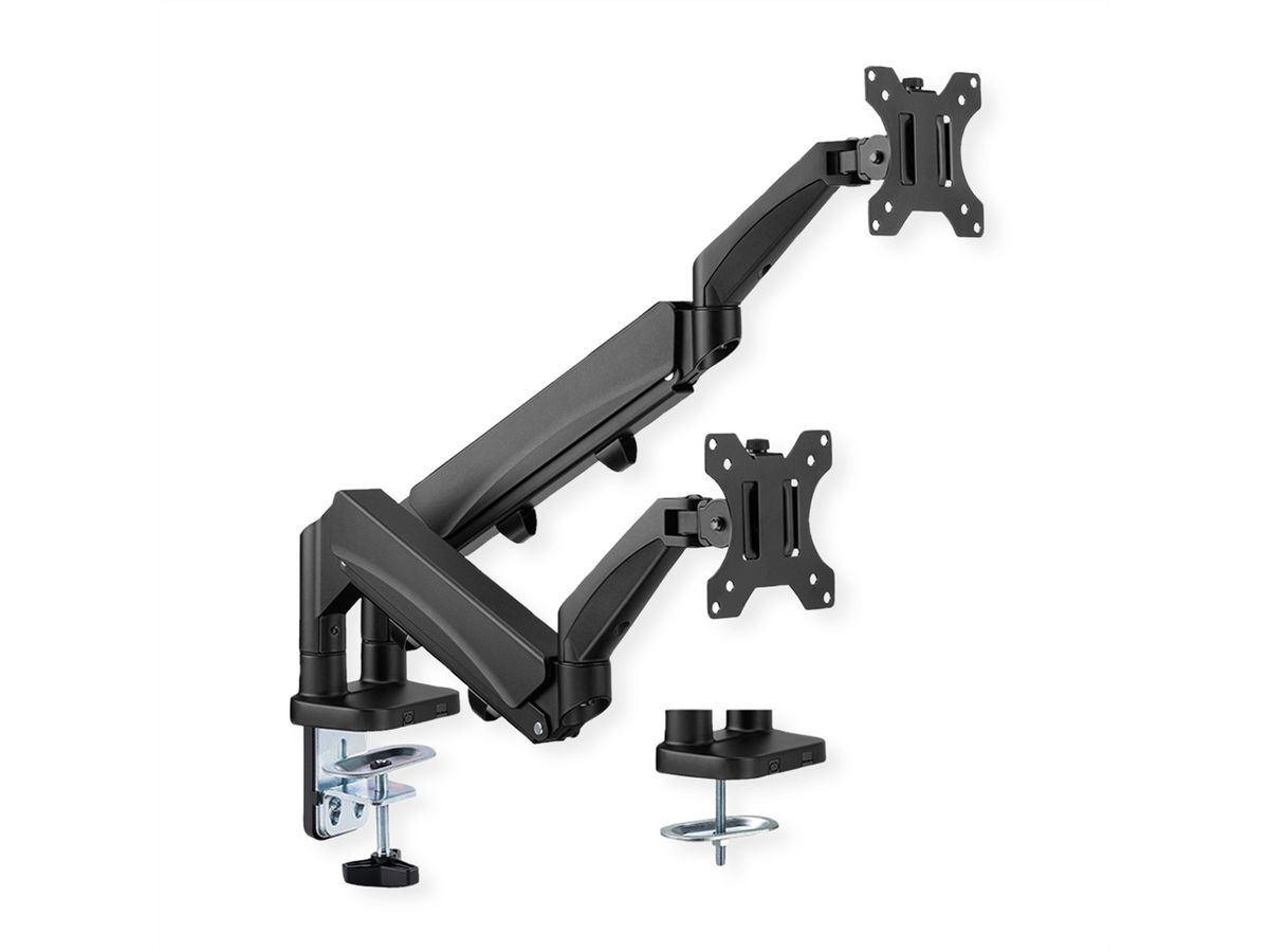 VALUE Dual LCD Monitor Arm, Desk Clamp, 5 Joints, Space Saving