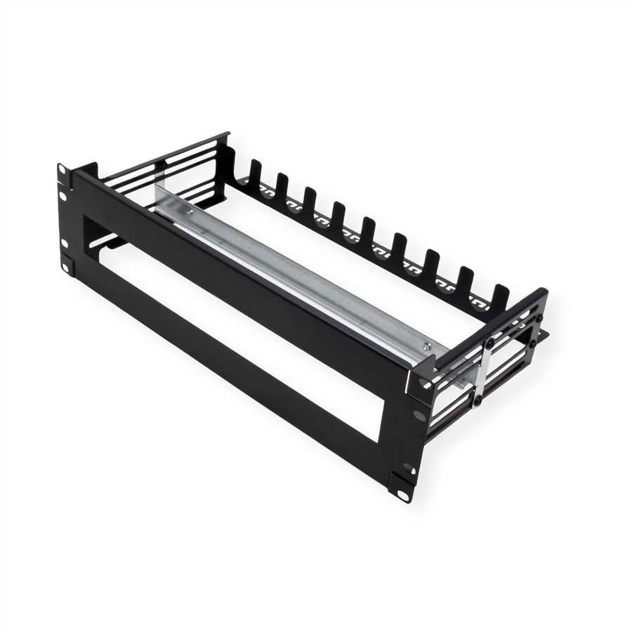 VALUE 19" Support Frame for DIN Rail-Mounted Devices, 3U, with Cable Management, black