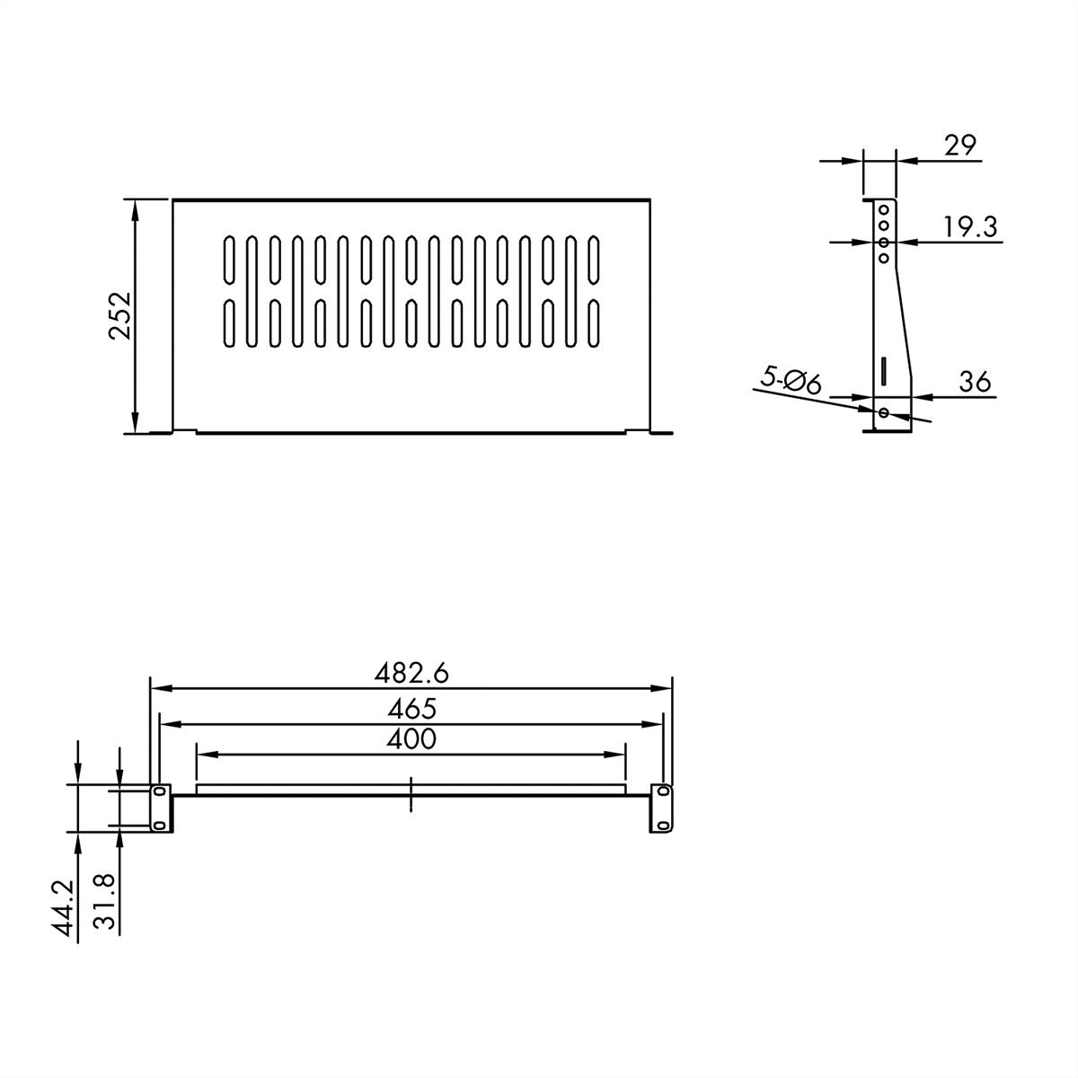 VALUE 19"-Fixed Shelf, 485 x 250mm, max. 10 kg, 1U, black