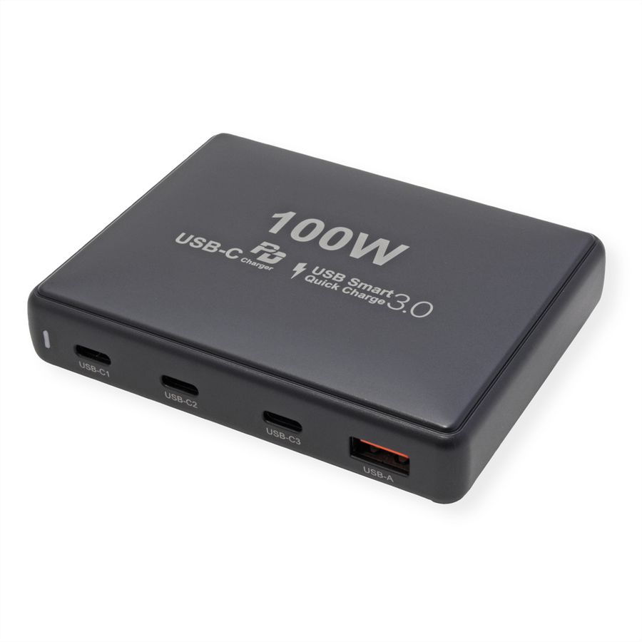 VALUE USB GaN Charger, 4 Ports, (3x USB-C, 1x USB-A), max. 100W