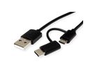 ROLINE Cable USB Micro B + Type C M/M to USB2.0 A M, OTG, black, 1 m