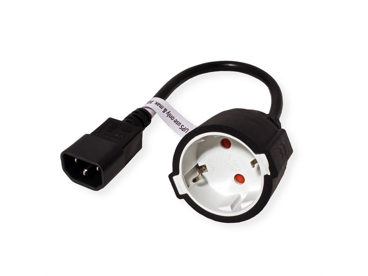 VALUE Power Cable, IEC C14 Plug to German Socket, max 10A (2300W), for UPS only, black, 0.3 m