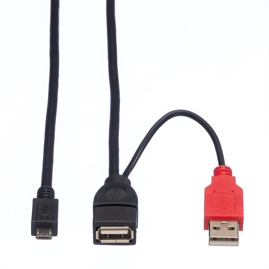 ROLINE USB2.0 Y Cable, 2x Type A M/F - 1x MicroB M, 1m