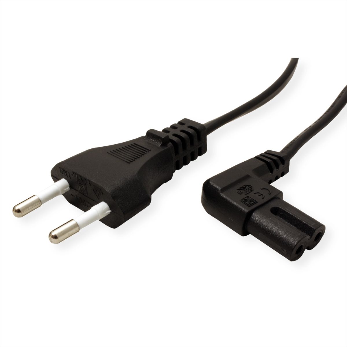 VALUE Euro Power Cable, 2-pin, C/ connector 90° angled, black, 1.8 m