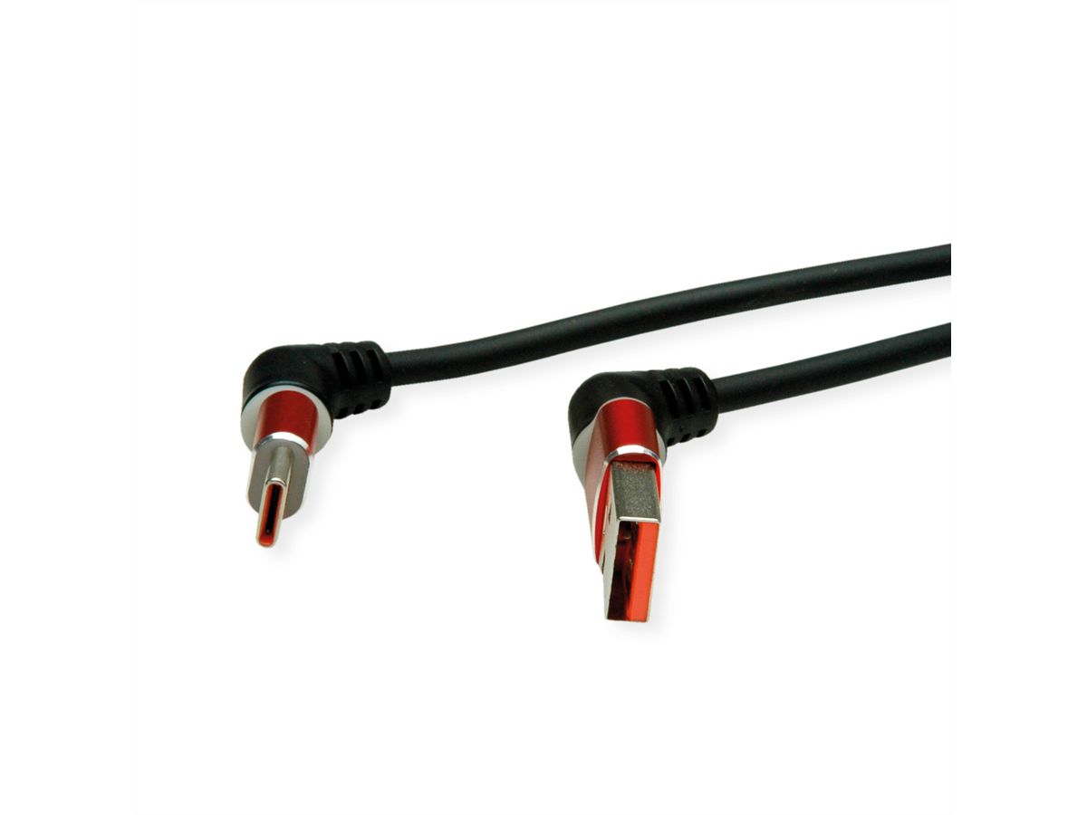 ROLINE 360° Rotation USB 2.0 Cable, C - A, M/M, 60W, Red Black, 2 m