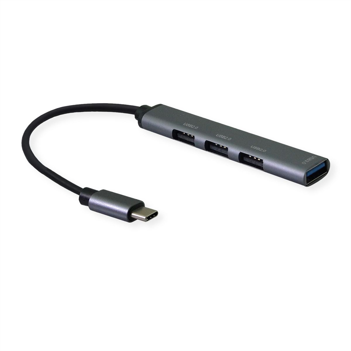 STANDARD USB 2.0 Hub, USB-C connector, 4x USB-A Ports (3x USB 2.0 + 1x USB 3.2 Gen1)