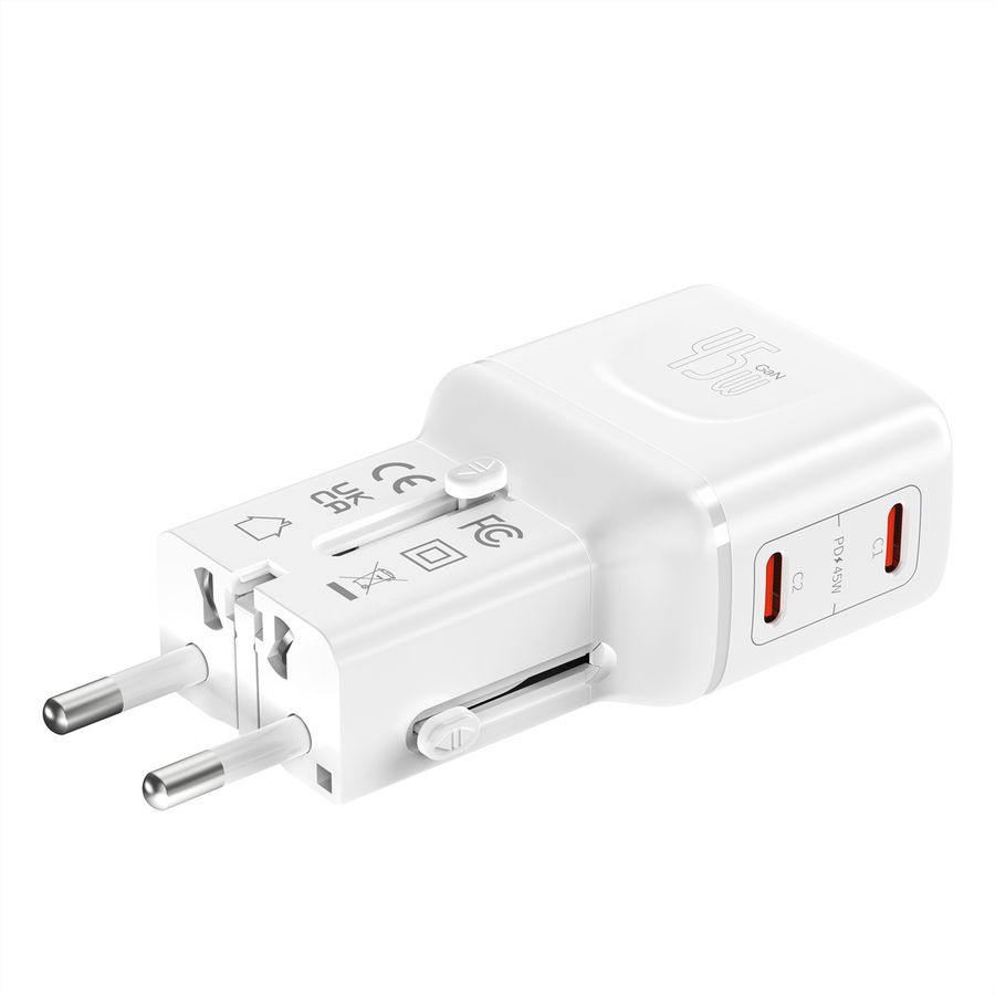 VALUE POCKET Travel Charger, EU/UK/US, 2x Ports USB C, 45W