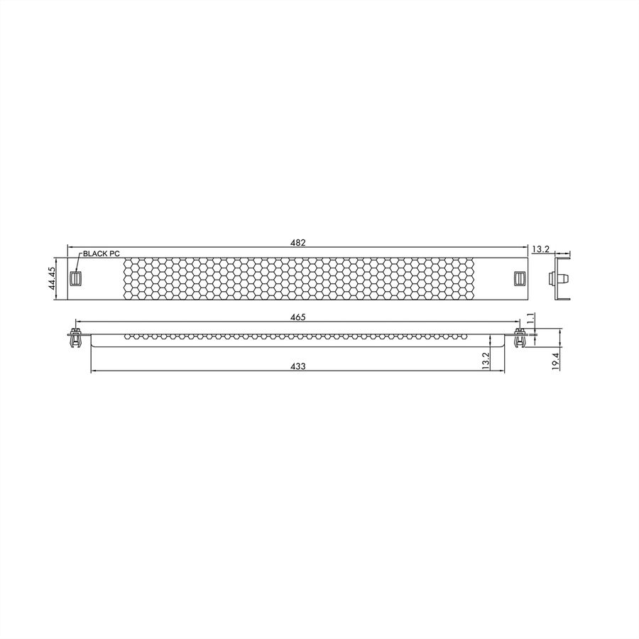 VALUE 19" Perforated Ventilation Mesh Panel, Snap-in, 1U, Metal, black