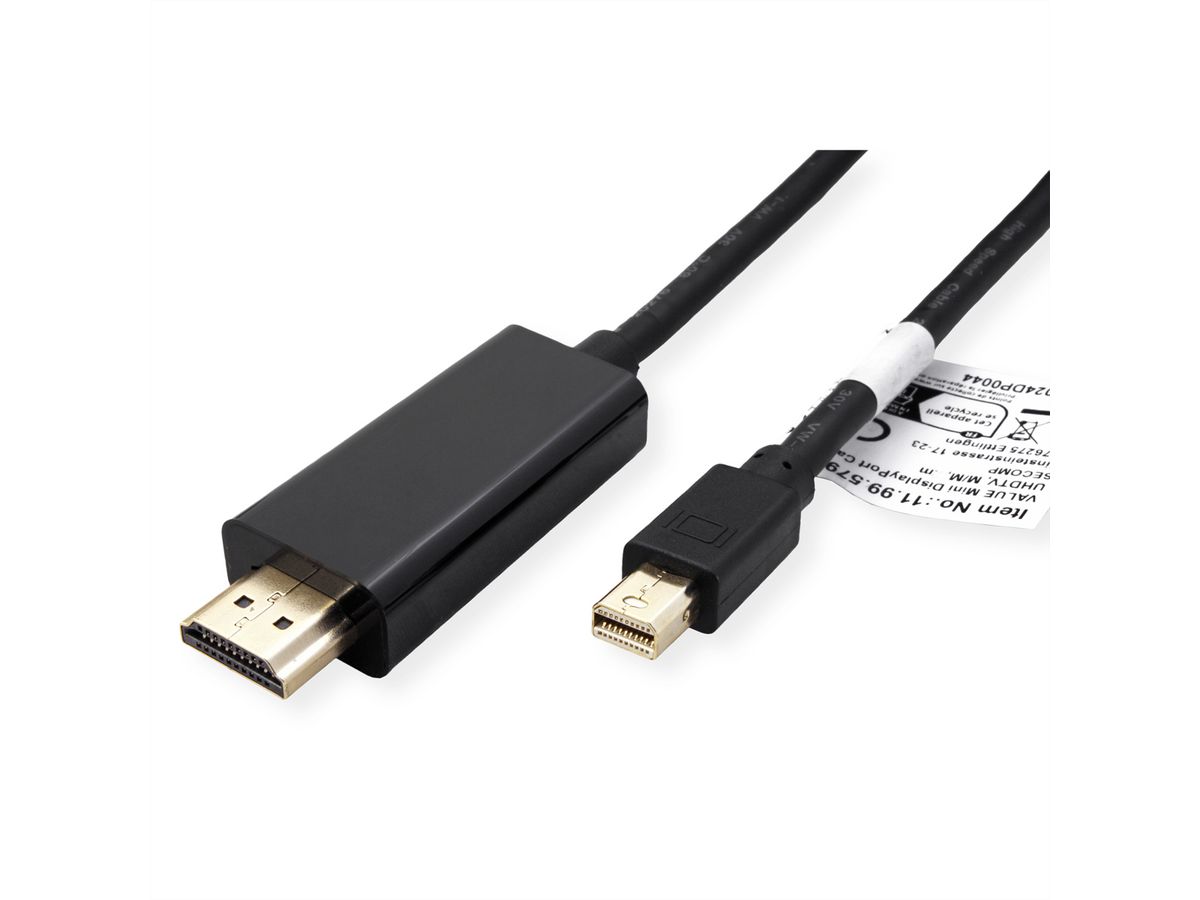 VALUE Mini DisplayPort Cable, Mini DP-UHDTV, M/M, black, 2 m