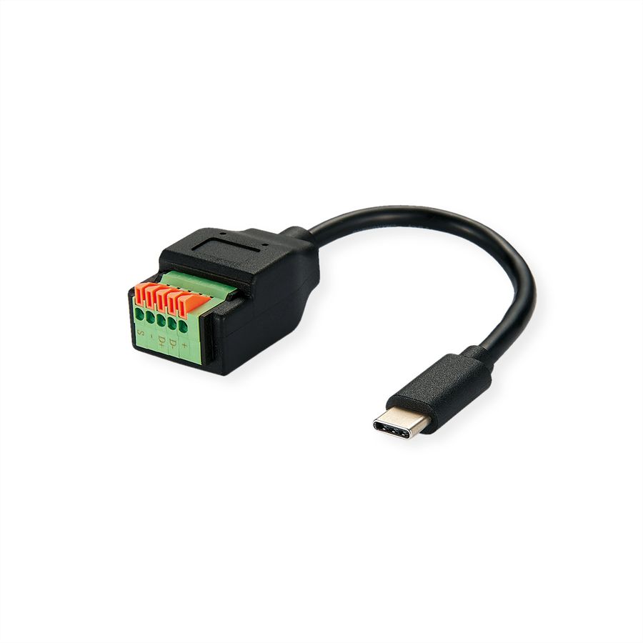 ROLINE Cable Adapter, USB-C Plug to Terminal Block 5 Pin (push button), 15 cm