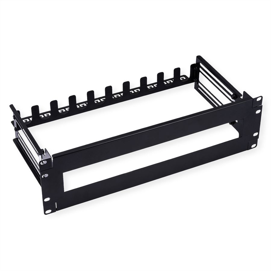 VALUE 19" Support Frame for DIN Rail-Mounted Devices, 3U, with Cable Management, black