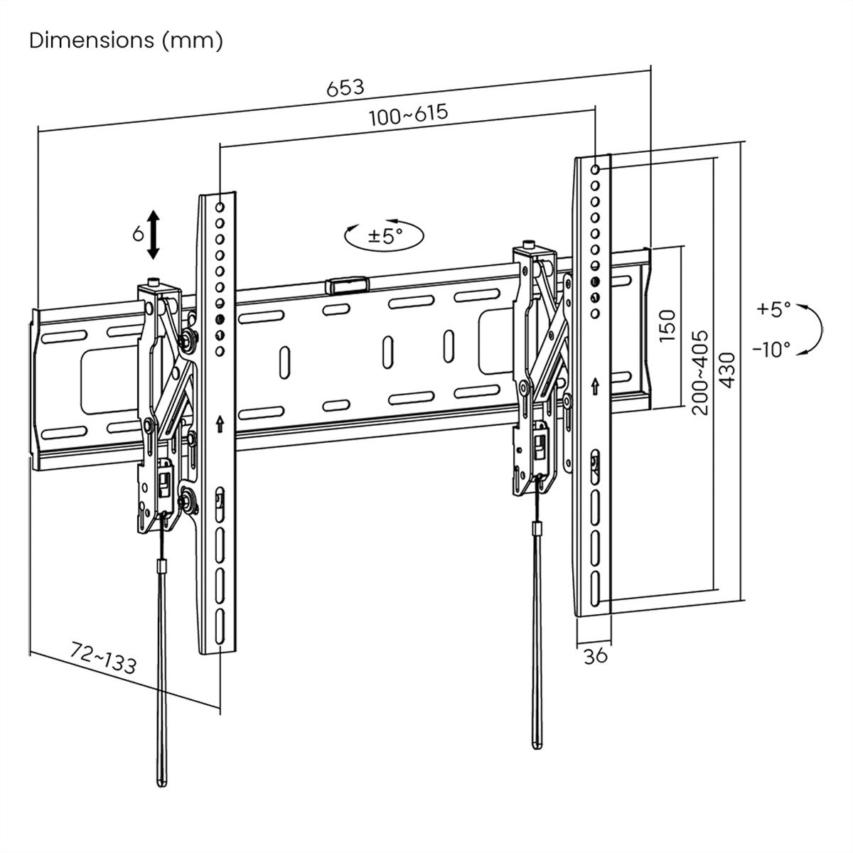 VALUE TV Wall Mount, tiltable, 37" - 80" (93,98 - 203,2 cm), < 75kg, VESA 600x400