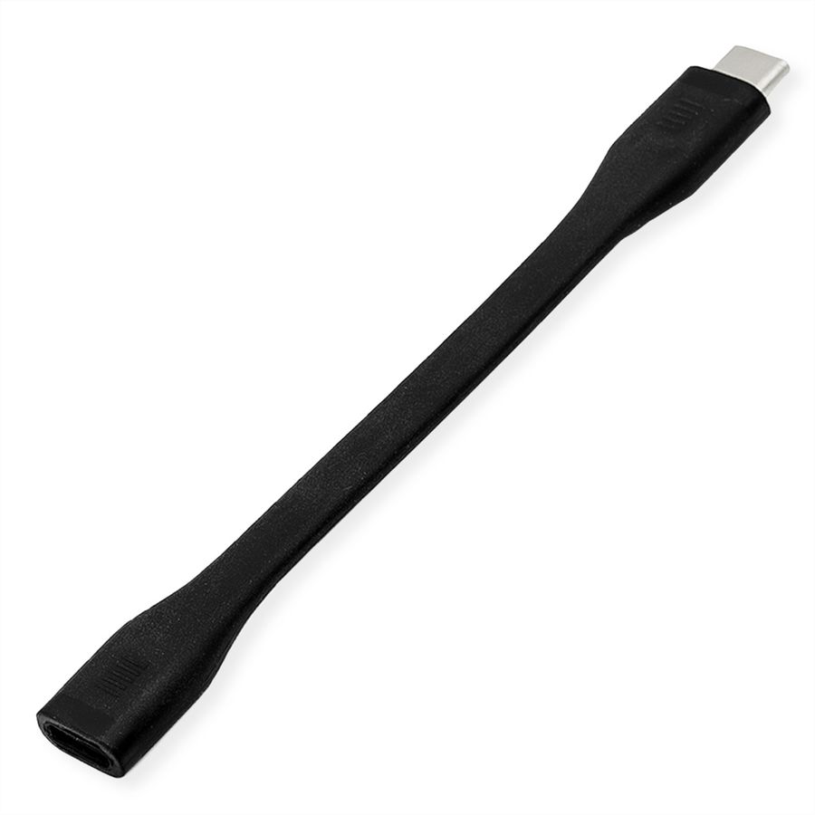 ROLINE USB4 Gen3x2 Cable, C-C, M/F, 8K UHD-2, 40Gbit/s, 100W, extra-flat, black, 11.5 cm