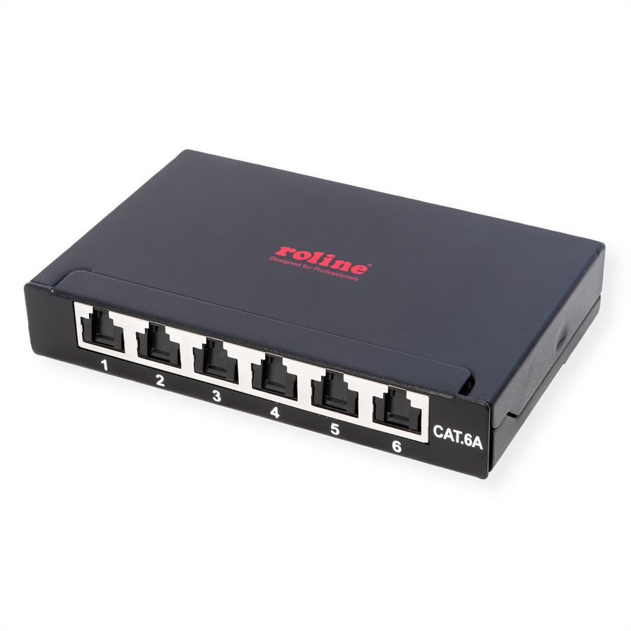 ROLINE Mini Patchpanel, Cat.6A/Cl.EA, 0.5U, 6x RJ45 ports, shielded, black