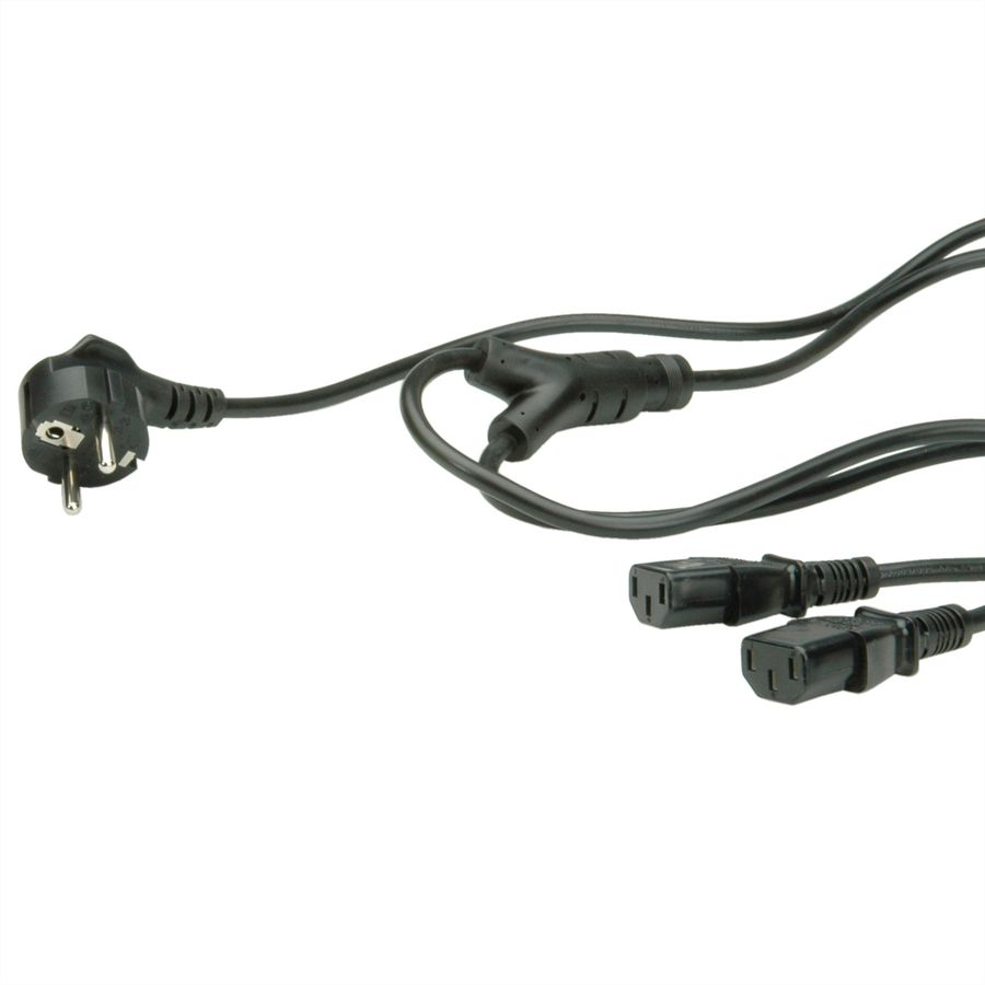 ROLINE Y-Power Cable, 2x straight IEC Connector, black, 2 m